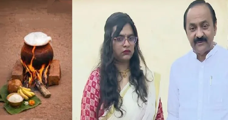 നിയുക്ത മുഖ്യമന്ത്രി വിഡി സതീശനും മകള്‍ ഉണ്ണിമായയും ആറ്റുകാല്‍ പൊങ്കാലയിടുന്നതിനിടയില്‍