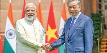 ഭാരതം സന്ദര്‍ശിക്കുന്ന വിയറ്റ്‌നാം പ്രസിഡന്റ് തോ ലാം ന്യൂദല്‍ഹിയില്‍ പ്രധാനമന്ത്രി നരേന്ദ്ര മോദിയുമായി കൂടിക്കാഴ്ച നടത്തിയപ്പോള്‍