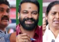 ബിജെപി കൗണ്‍സിലര്‍ സുഗതന്‍ (നടുവില്‍) എഎ റഹിമിന്‍റെ നേതൃത്വത്തില്‍ ക്രൂരമായി പീഢിപ്പിക്കപ്പെട്ട പ്രൊഫ. ടി. വിജയലക്ഷ്മി (വലത്ത്)