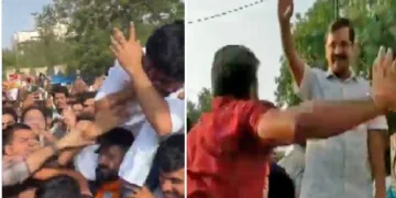 അഭിജിത് ദീപ്കെയെ സഹപ്രവര്‍ത്തകരില്‍ ചിലര്‍ തല്ലുന്നു (ഇടത്ത്) 2019ല്‍ ആം ആദ്മി രൂപീകരിക്കുന്ന കാലഘട്ടത്തില്‍ അരവിന്ദ് കെജ്രിവാളിനെ ഒരാള്‍ തല്ലുന്നു (വലത്ത്)
