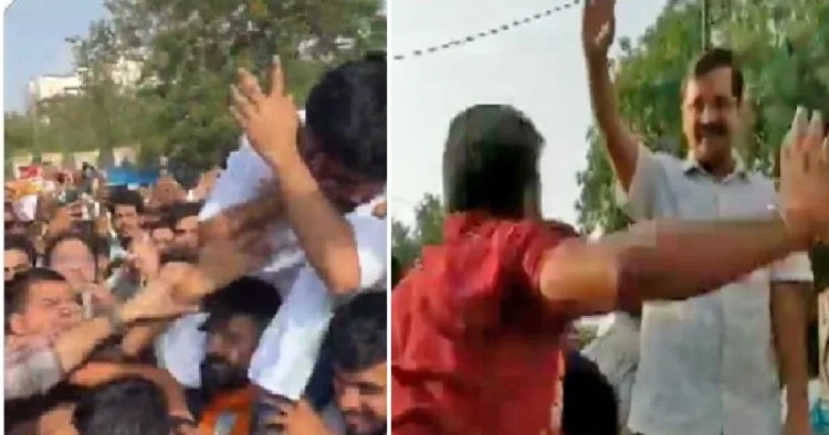 അഭിജിത് ദീപ്കെയെ സഹപ്രവര്‍ത്തകരില്‍ ചിലര്‍ തല്ലുന്നു (ഇടത്ത്) 2019ല്‍ ആം ആദ്മി രൂപീകരിക്കുന്ന കാലഘട്ടത്തില്‍ അരവിന്ദ് കെജ്രിവാളിനെ ഒരാള്‍ തല്ലുന്നു (വലത്ത്)