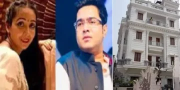 75കോടിയുടെ ആഡംബര വസതി (വലത്ത്) അഭിഷേഖ് ബാനര്‍ജിയും ഭാര്യ രുചിരയും (ഇടത്ത്)