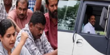 ആര്യയും സച്ചിന്‍ദേവും ഉച്ചവെയിലില്‍ കുത്തിയിരുന്ന് പ്രകടനത്തില്‍ മുദ്രാവാക്യം വിളിക്കുന്നു (ഇടത്ത്) നിയമസഭയുടെ എസി ബസ് ഓടിച്ച് അതുവഴിയേ പോകുന്ന ഡ്രൈവര്‍ യദു (വലത്ത്) ആര്യ മേയറും സച്ചിന്‍ ദേവ് എംഎല്‍എയും ആയിരിക്കുമ്പോള്‍ യദുവിന്‍റെ കെഎസ്ആര്‍ടിസി ജോലി തെറിപ്പിക്കാന്‍ ഇവര്‍ ശ്രമിച്ചിരുന്നു.