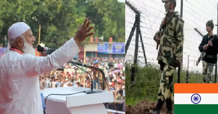 ബംഗ്ലാദേശിലെ ഇസ്ലാമിസ്റ്റ് ജമാഅത്തെ നേതാവ് പ്രസംഗിക്കുന്നു (ഇടത്ത്) ഇന്ത്യ ബംഗ്ലാദേശ് അതിര്ത്തിയില് തോക്ക് ധാരികളായ ഇന്ത്യയുടെ ബിഎസ് എഫ് ജവാന്മാര് (വലത്ത്)