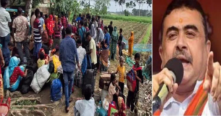 ബംഗാളില്‍ സുവേന്ദു അധികാരി സര്‍ക്കാര്‍ ഹോള്‍ഡിംഗ് സെന്‍ററുകളിലേക്ക് ഒഴുകുന്ന ബംഗ്ലാദേശികള്‍ (ഇടത്ത്)