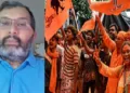 ബിനോജ് നായര്‍ (ഇടത്ത്) ബംഗാളിലെ‍ ബിജെപിയുടെ വിജയം ആഘോഷിക്കുന്ന അനുഭാവികള്‍ (വലത്ത്)