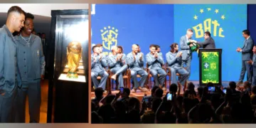 1. ബ്രൂണോ ഗുമെയ്‌റസും വിനിഷ്യസ് ജൂനിയറും ഫുട്‌ബോള്‍ മ്യൂസിയത്തില്‍ ബ്രസീല്‍ മുമ്പ് നേടിയ ലോക കിരീടത്തിനു മുന്നില്‍... 2. ബ്രസീലിയന്‍ ഫുട്‌ബോള്‍ കോണ്‍ഫെഡറേഷന്റെ നേതൃത്വത്തിലുള്ള യാത്രയയപ്പ്‌