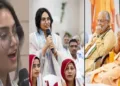 ഡോ. ഹിറ റാഷിദ് യോഗിയുടെ വികസനങ്ങളെ പുകഴ്ത്തിപ്പറയുന്നു.ഇളം പുഞ്ചിരിയോട് അത് കേട്ടിരിക്കുന്ന യോഗി ആദിത്യനാഥ് (വലത്ത്) ഡോ. ഹിറ റാഷിദ് (ഇടത്ത്)