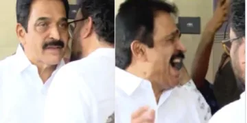 ജോണ്‍ ബ്രിട്ടാസ് കെസിയുടെ ചെവിയില്‍ രഹസ്യം മന്ത്രിക്കുന്നു...അത് കഴിഞ്ഞ് പൊട്ടിച്ചിരി