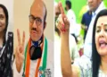 മഹുവ മൊയ്ത്ര (വലത്ത്) തൃണമൂല്‍ എംഎല്‍മാരായ സബീന യാസ്മിന്‍ (ഇടത്തേയറ്റം) ജാവേദ് അഹമ്മദ് ഖാന്‍(നടുവില്‍)
