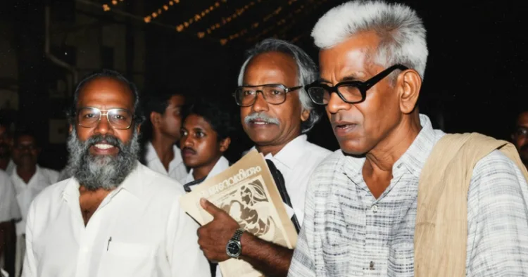 പ്രൊഫ. തുറവൂര്‍ വിശ്വംഭരന്‍, മഹാകവി അക്കിത്തം എന്നിവര്‍ക്കൊപ്പം പി. നാരായണക്കുറുപ്പ്‌