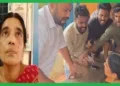 സ്കൂളിലെ പ്രഥമാധ്യാപിക (ഇടത്ത്) പ്രഥമാധ്യാപികയെ ചോദ്യംചെയ്യുന്ന മുസ്ലിം യുവാക്കള്‍ (വലത്ത്)