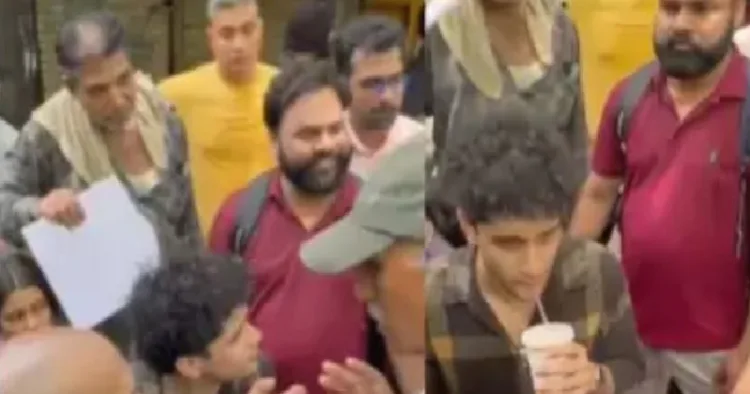 പ്രായമുള്ള ഒരാള് പോസ്റ്റര് മടക്കി വിശറിയാക്കി കോക്രോച്ച് ജനതാ പാര്ട്ടി വക്താവ് സൗരവ് ദാസിന് വീശിക്കൊടുക്കുന്നു (ഇടത്ത്) ദല്ഹിയിലെ ചൂടില് നിന്നും രക്ഷപ്പെടാന് സൗരവ് ദാസ് ഇടയ്ക്കിടെ കോള്ഡ് കോഫി കുടിക്കുന്നു (വലത്ത്)
