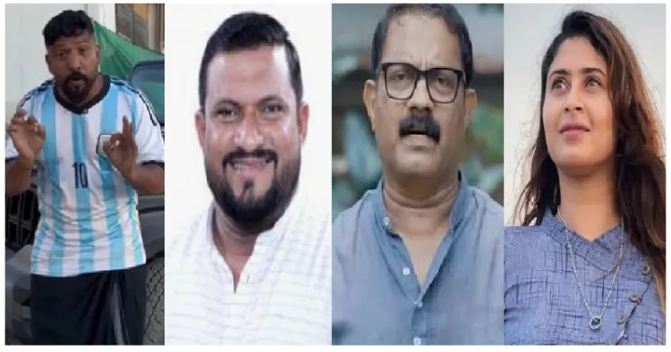 മോദി സര്‍ക്കാരിനെയും പട്ടാളക്കാരെയും പുകഴ്ത്തുന്ന മലയാളി മുസ്ലിം യുവാവ്, മുന്‍ ലക്ഷദ്വീപ് എംപി മുഹമ്മദ് ഫൈസല്‍, മുസ്ലിം ലീഗ് നേതാവ് കെ.എം. ഷാജി, സിനിമ സംവിധായിക ഐഷ സുല്‍ത്താന (ഇടത്ത് നിന്നും വലത്തോട്ട്)