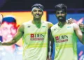 ഭാരത ടെന്നീസ് പുരുഷ ഡബിള്‍സ് ടീം സാത്വിക് സായിരാജ് രെങ്കിറെഡ്ഡി-ചിരാഗ് ഷെട്ടി സഖ്യം സിംഗപ്പൂര്‍ ഓപ്പണ്‍ ഫൈനലിന് ശേഷം