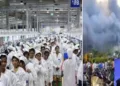 ടാറ്റ ഐ ഫോണ് ഫാക്ടറിയില് രണ്ട് വര്ഷം മുന്പുണ്ടായ തീപ്പിടിത്തം (വലത്ത്) കര്ണ്ണാടകയിലെ ഹൊസൂരിലുള്ള ടാറ്റയുടെ ഐ ഫോണ് ഫാക്ടറി (ഇടത്ത്)