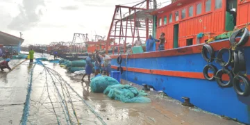 ട്രോളിങ് നിരോധന ഭാഗമായി കരയില് അടുപ്പിച്ചിരിക്കുന്ന മത്സ്യബന്ധനബോട്ടുകള്. നീണ്ടകരയില് നിന്നുള്ള ദൃശ്യം