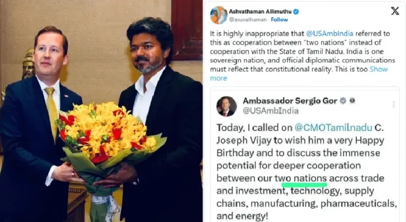 തമിഴ്നാടിനെ മറ്റൊരു രാജ്യമായി വിശേഷിപ്പിച്ച് യുഎസ് അംബാസഡർ സെർജിയോ ഗോർ ; തിരുത്താതെ വിജയ് : ഇന്ത്യയ്ക്കെതിരെ ഡീപ് സ്റ്റേറ്റ് അജണ്ട ഒരുങ്ങുന്നോ ?