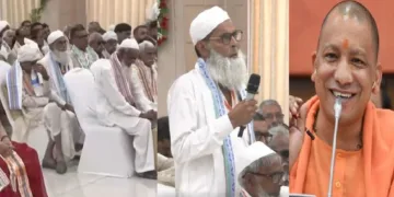 നോയിഡ ഇന്‍റര്‍നാഷണല്‍ വിമാനത്താവളത്തിന് സ്ഥലം നല്‍കിയ കര്‍ഷകരെ യോഗി വിമാനത്തില്‍ ലഖ്നൗവിലേക്ക് കൊണ്ടുവന്നപ്പോള്‍. ഈ യോഗത്തില്‍ മുസ്ലിമായ ഹാജി സഫര്‍ പറഞ്ഞത് യോഗി 2027ലും യുപി മുഖ്യമന്ത്രിയായി വരണമെന്നാണ്.
