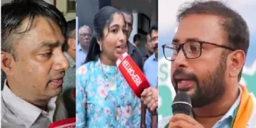 ബിനു പാസ്റ്റര് (ഇടത്ത്) ഓമല്ലൂരിലെ ബിജെപി നേതാവ് ആതിര (നടുവില്)