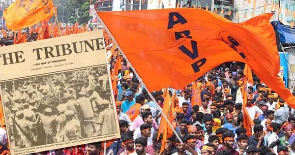 1990 സപ്തംബറില്‍ എബിവിപി നടത്തിയ കശ്മീര്‍ ചലോ മാര്‍ച്ച് ഉധംപൂരില്‍ വച്ച് പോലീസ് തടയുന്നു (ഇന്‍സൈറ്റില്‍ ഫയല്‍ ചിത്രം)