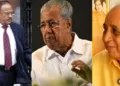 അജിത് ഡോവല് (ഇടത്ത്) പിണറായി വിജയന് )നടുവില്) മുന്കാല നക്സലൈറ്റ് ഫിലിപ്പ് എം പ്രസാദ് (വലത്ത്)
