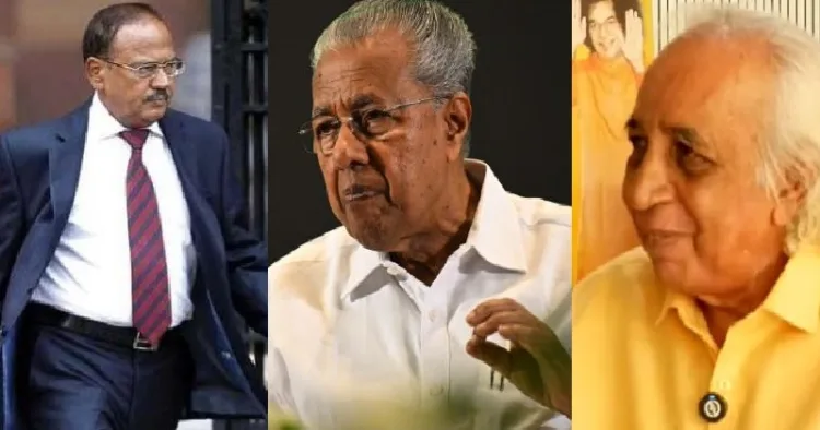 അജിത് ഡോവല് (ഇടത്ത്) പിണറായി വിജയന് )നടുവില്) മുന്കാല നക്സലൈറ്റ് ഫിലിപ്പ് എം പ്രസാദ് (വലത്ത്)