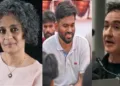 അരുന്ധതീ റോയി (ഇടത്ത്) അഭിജിത് ദീപ്കെ(നടുവില്‍) ജോണ്‍ കുസാക് (വലത്ത്)