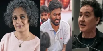 അരുന്ധതീ റോയി (ഇടത്ത്) അഭിജിത് ദീപ്കെ(നടുവില്‍) ജോണ്‍ കുസാക് (വലത്ത്)