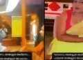 ബജ്രംഗ് ദള്‍ പ്രവര്‍ത്തകര്‍ ലോഡ്ജ് ഉടമയോട് മാപ്പ് പറയാന്‍ പറയുന്നു (ഇടത്ത്) ലോഡ്ജ് പ്രചരണത്തിന് ഉപയോഗിച്ച വനിതാ ബ്ലോഗര്‍ (വലത്ത്)