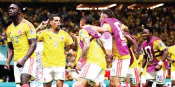 ഘാനയ്ക്കെതിരായ മത്സരത്തില് വിജയിച്ച കൊളംബിയ താരങ്ങളുടെ ആഹ്ലാദം