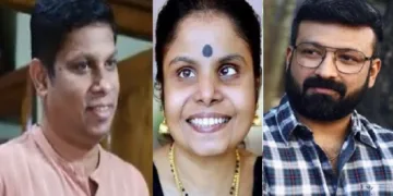 മികച്ച ഗായികയ്ക്കുള്ള ദേശീയ പുരസ്കാരം വൈക്കം വിജയലക്ഷ്മിക്ക് നേടിക്കൊടുത്ത അങ്ങ് വാനക്കോണില് എന്ന ഗാനത്തിന്റെ രചയിതാവ് മനു മഞ്ജിത്തും (ഇടത്ത്) സംഗീത സംവിധായകന് ദീബൂ നൈനാന് തോമസും (വലത്ത്)