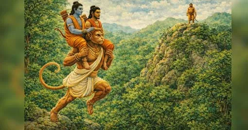 ശ്രീരാമലക്ഷ്മണന്മാരേ ചുലിലേറ്റി മാരുതി സുഗ്രീവ സവിധത്തിലേക്ക്‌