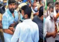നടന് ജോജു ജോര്ജ്ജ് കോണ്ഗ്രസ് പ്രവര്ത്തകരെ ആക്രമിക്കാന് ഒരുങ്ങുന്നു (ഇടത്ത്) ജോജുവിന്റെ റീത്ത് വെയ്ക്കുന്ന കോണ്ഗ്രസ് പ്രവര്ത്തകര് (വലത്ത്)