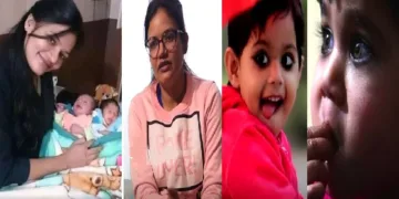 എട്ടുവര്ഷം മുന്പ് ദത്തെടുത്ത ഇരട്ടക്കുഞ്ഞുങ്ങളോടൊപ്പം അവിവാഹിതയായ ഡോ. കോമള് യാദവ് (ഇടത്ത്) ഡോ. കോമള് യാവദ് (നടുവില്) ദത്തെടുത്ത കുഞ്ഞുങ്ങള് ഇന്ന് (വലത്ത്)