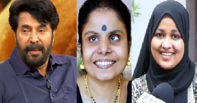 മികച്ച നടന് മമ്മൂട്ടി, മികച്ച ഗായിക വൈക്കം വിജയലക്ഷ്മി, മികച്ച മലയാളചിത്രം ഫെമിനിച്ചി ഫാത്തിമയിലെ നായിക ഷംല ഹംസ (ഇടത്ത് നിന്നും വലത്തോട്ട്)
