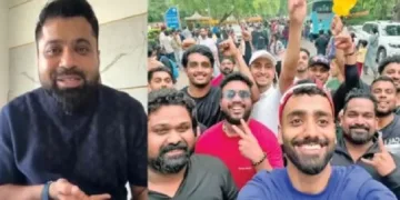 ദുബായിലെ കമ്പനിഉടമ മുഹമ്മദ് ഷാജി (ഇടത്ത്) ഷാജി അയച്ച് 23 അംഗ സംഘം സിജെപി സമരത്തില്‍ (വലത്ത്)