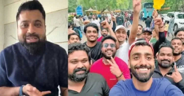 ദുബായിലെ കമ്പനിഉടമ മുഹമ്മദ് ഷാജി (ഇടത്ത്) ഷാജി അയച്ച് 23 അംഗ സംഘം സിജെപി സമരത്തില്‍ (വലത്ത്)