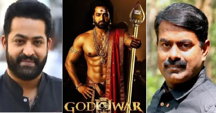 ജൂനിയര് എന്ടിആര് (ഇടത്ത്) മുരുകനെക്കുറിച്ചുള്ള സിനിമയുടെ പോസ്റ്റര് (നടുവില്) നാം തമിളര് കച്ചി നേതാവ് സീമാന് (വലത്ത്)