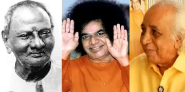 നിസര്ഗ്ഗ മഹാരാജ് (ഇടത്ത്) സായിബാബ (നടുവില്)