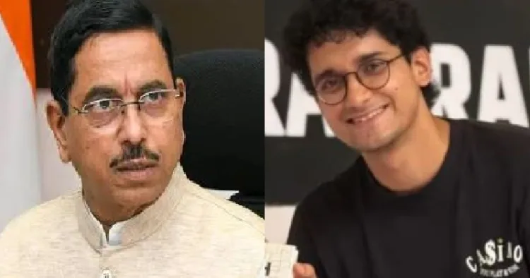 പുതിയതായി വിദ്യാഭ്യാസവകുപ്പിന്റെ ചുമതലയുള്ള പ്രള്ഹാദ് ജോഷിയും (ഇടത്ത്) സിജെപി വക്താവ് സൗരവ് ദാസും(വലത്ത്)