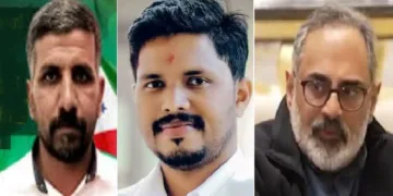 യുവമോര്‍ച്ച നേതാവ് പ്രവീണ്‍ നെട്ടാരുവിനെ വധിച്ച പോപ്പുലര്‍ ഫ്രണ്ട് ഭീകരന്‍ അബ്ദുള്‍ നാസിര്‍ (ഇടത്ത്) കൊല്ലപ്പെട്ട പ്രവീണ്‍ നെട്ടാരു (നടുവില്‍)