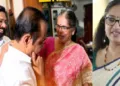 മുഖ്യമന്ത്രിയായി തെരഞ്ഞെടുക്കപ്പെട്ട ശേഷം തന്‍റെ രാഷ്ട്രീയ ഗുരുവായിരുന്ന അന്തരിച്ച കോണ്‍ഗ്രസ് നേതാവ് ജി. കാര്‍ത്തികേയന്‍റെ ഭാര്യ സുരേഖയ്ക്ക് മുന്നില്‍ കണ്ണീര്‍ പൊഴിയ്ക്കുന്ന വി.ഡി. സതീശന്‍ (ഇടത്ത്)