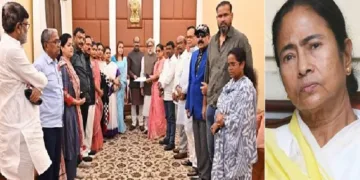 യൂസഫ് പത്താന് ഉള്പ്പെടെയുള്ള 20 വിമത തൃണമൂല് എംപിമാര് ലോക് സഭാ സ്പീക്കര് ഓംബിര്ളയ്ക്കൊപ്പം( ഇടത്ത്)