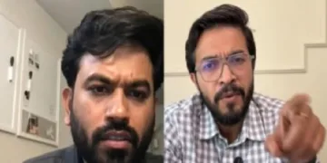 സിജെപി നേതാവ് അഭിജിത് ദീപ്കെ (ഇടത്ത്) മാധ്യമപ്രവര്‍ത്തകന്‍ (വലത്ത്)