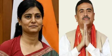 കേന്ദ്ര ആരോഗ്യ സഹമന്ത്രി അനുപ്രിയ പട്ടേല്‍ (ഇടത്ത്) ബംഗാള്‍ മുഖ്യമന്ത്രി സുവേന്ദു അധികാരി (വലത്ത്)
