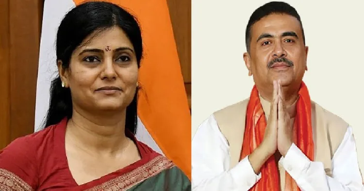 കേന്ദ്ര ആരോഗ്യ സഹമന്ത്രി അനുപ്രിയ പട്ടേല്‍ (ഇടത്ത്) ബംഗാള്‍ മുഖ്യമന്ത്രി സുവേന്ദു അധികാരി (വലത്ത്)