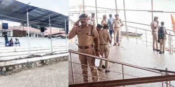 ഉപരാഷ്ട്രപതിയുടെ സന്ദര്‍ശനത്തിന്റെ ഭാഗമായി വിഐപി പവലിയനില്‍ സുരക്ഷാ പരിശോധന നടത്തുന്ന പോലീസ് അധികൃതര്‍
