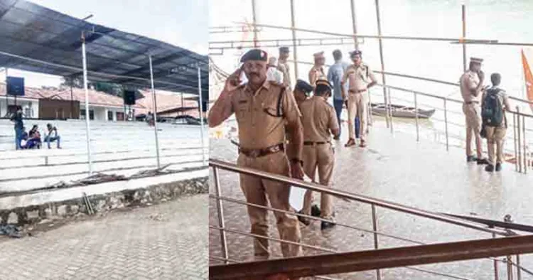 ഉപരാഷ്ട്രപതിയുടെ സന്ദര്‍ശനത്തിന്റെ ഭാഗമായി വിഐപി പവലിയനില്‍ സുരക്ഷാ പരിശോധന നടത്തുന്ന പോലീസ് അധികൃതര്‍