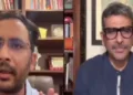 സിജെപി നേതാവ് അശുതോഷ് രങ്ക (ഇടത്ത്) എന്‍ഡിടിവി റിപ്പോര്‍ട്ടര്‍ (വലത്ത്)